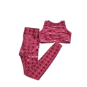 Savage X Fenty Poinsettia Red Plum Houndstooth High-Waist Legging Bra Set M